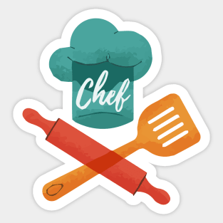 chef hat spatula and rolling Sticker